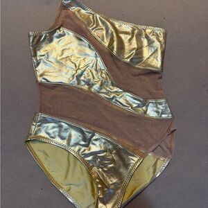 Norma Kamali Gold and Brown One-Shoulder Swimsuit